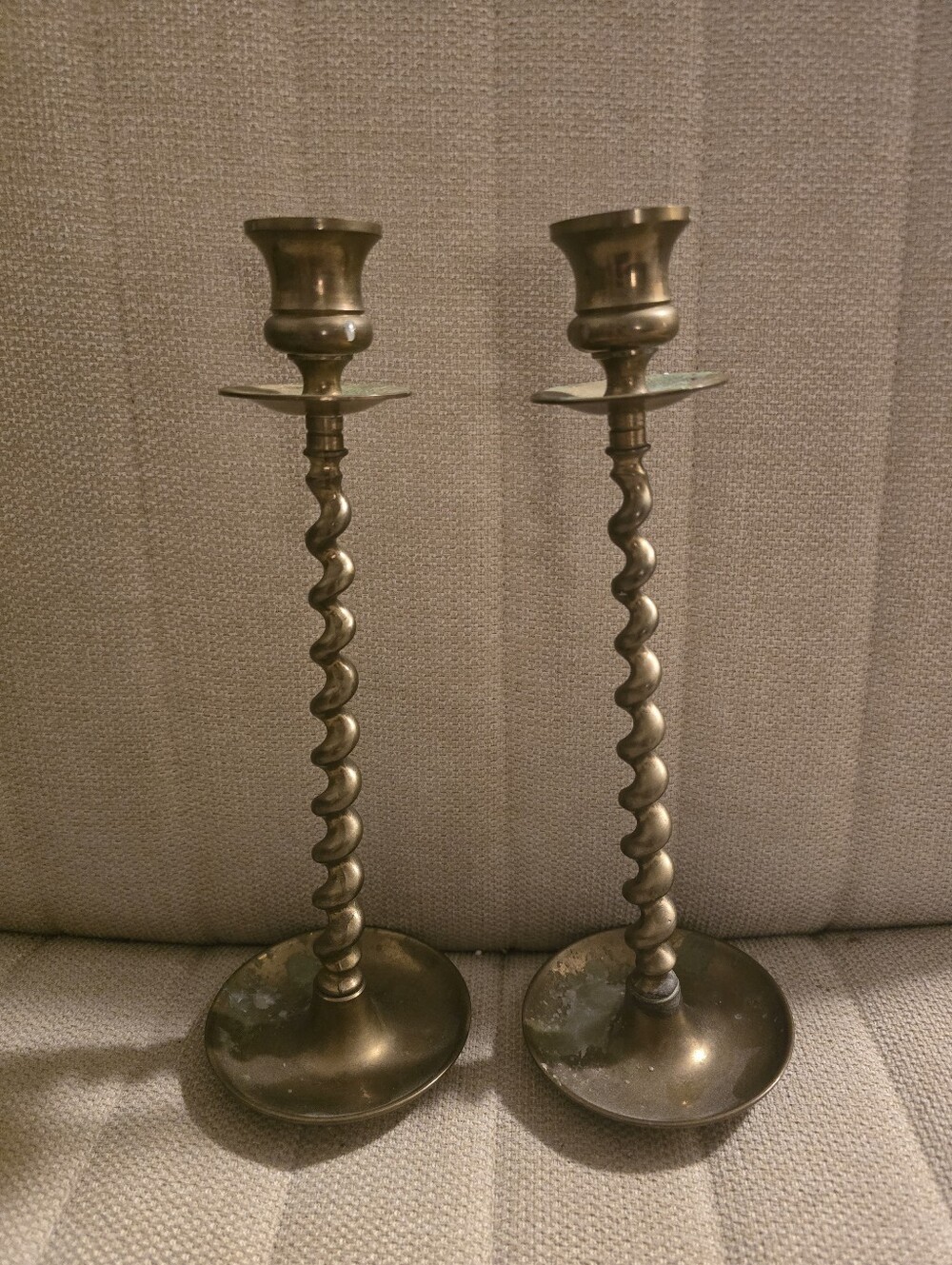 2 Vintage 1970s Premium Solid Brass Spiral Twist Candlestick Candle Holder 10.5"